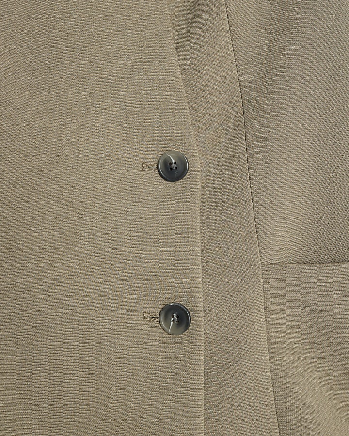 Beige Collarless Blazer
