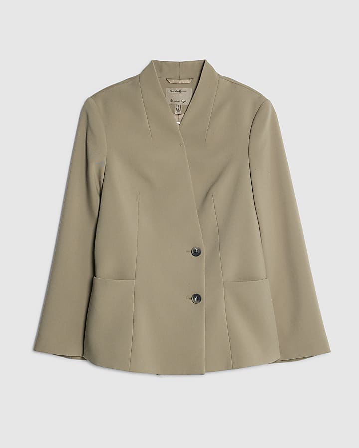 Beige Collarless Blazer
