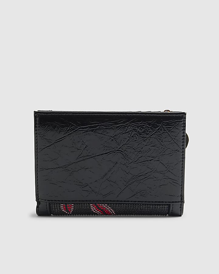 Black Diamante Embellished Lips Purse