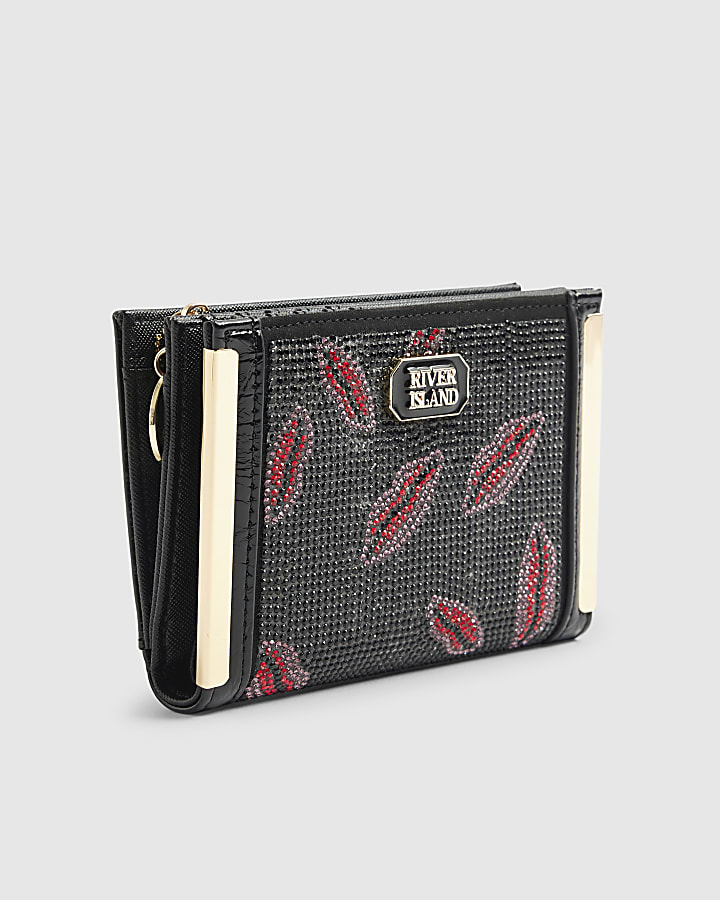 Black Diamante Embellished Lips Purse
