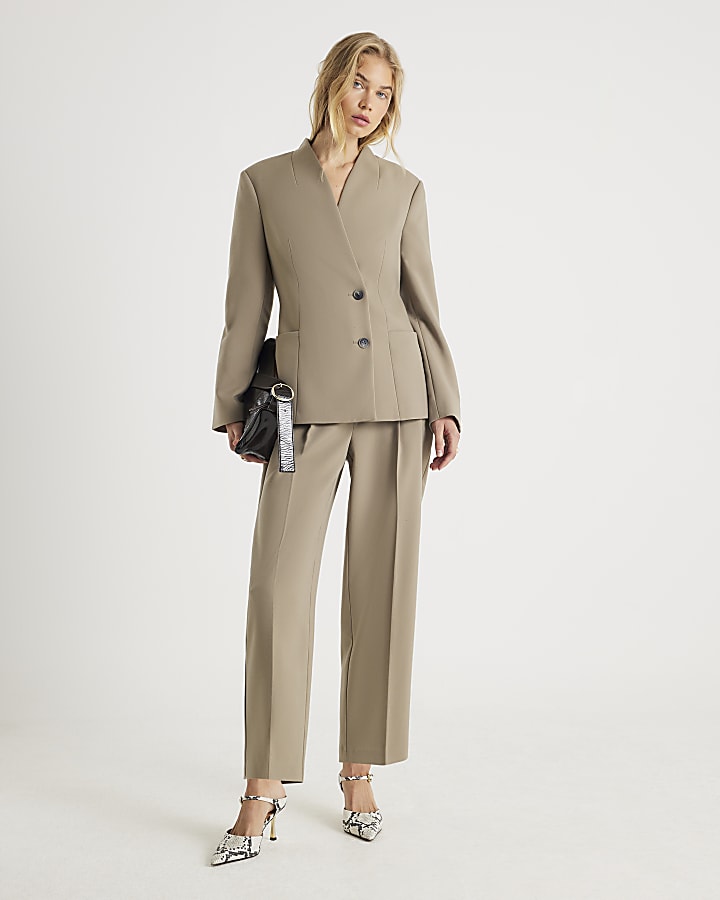 Beige Straight Leg Trousers