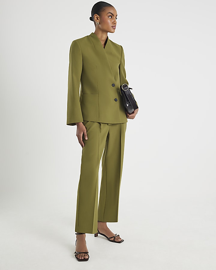 Green Collarless Blazer
