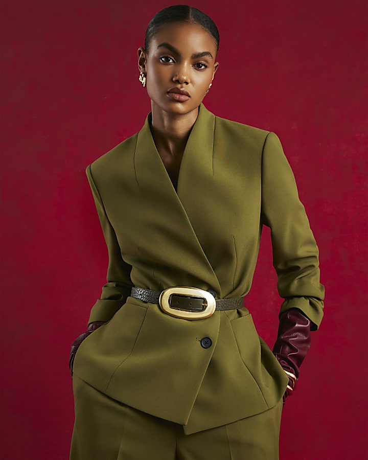 Green Collarless Blazer