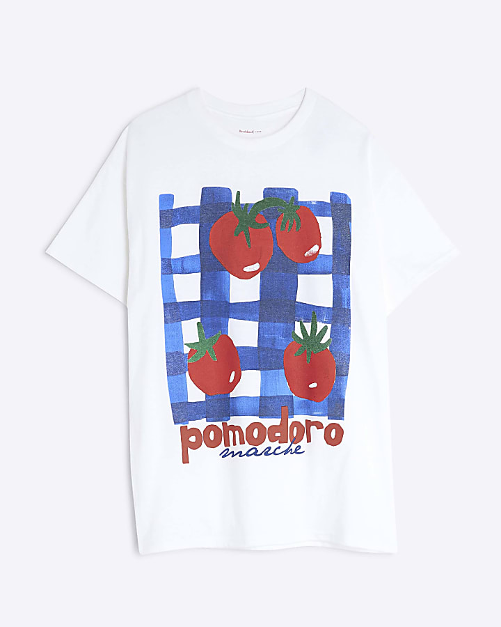 White Short Sleeve Gingham Pomodoro T-shirt