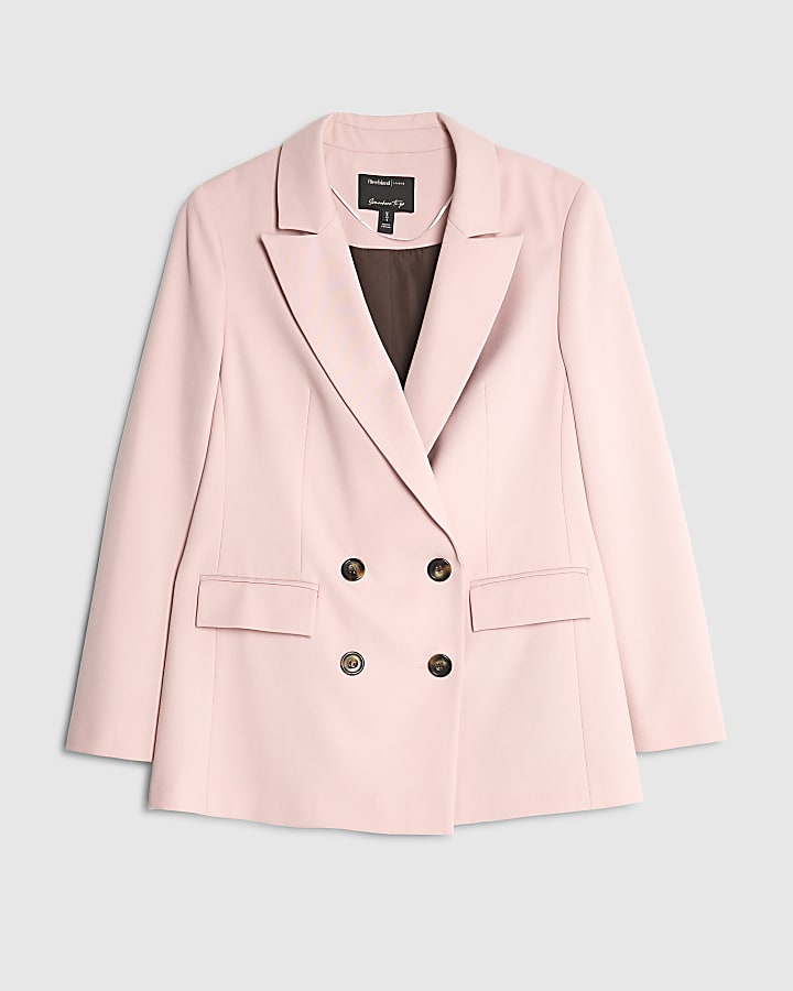 Pink Long Sleeve Double Breasted Blazer