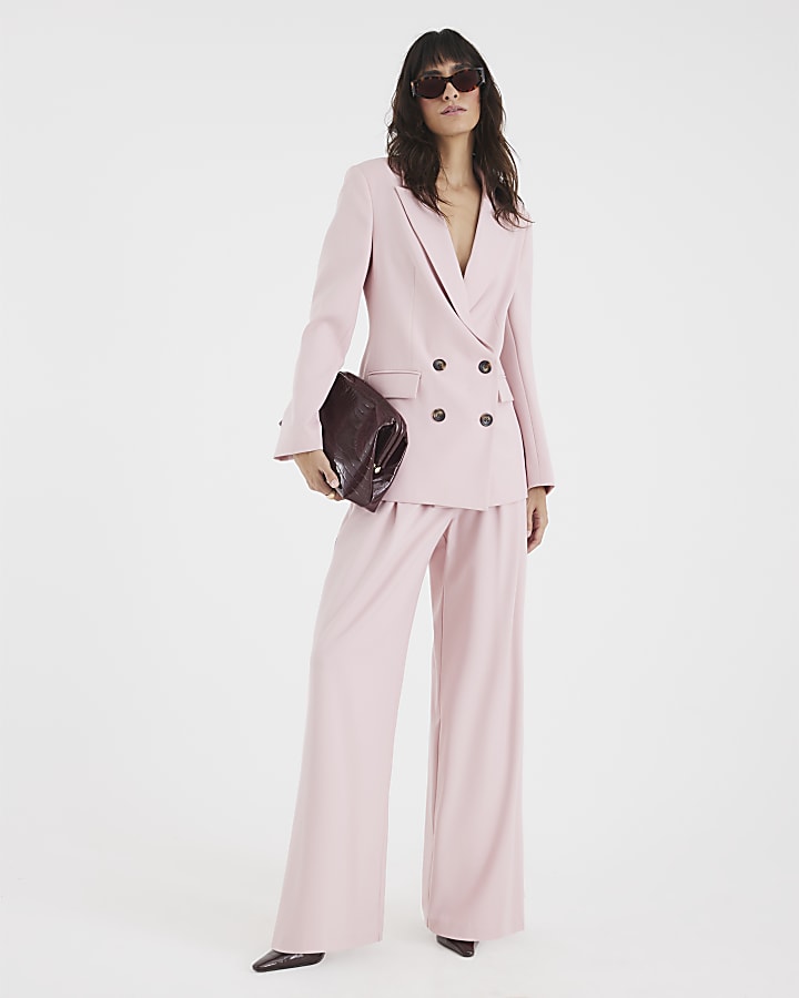 Pink Long Sleeve Double Breasted Blazer