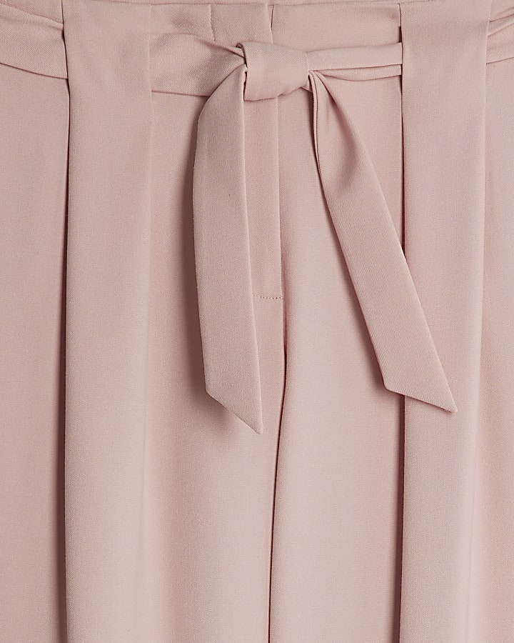 Pink Tie Waist Wide Leg Trousers