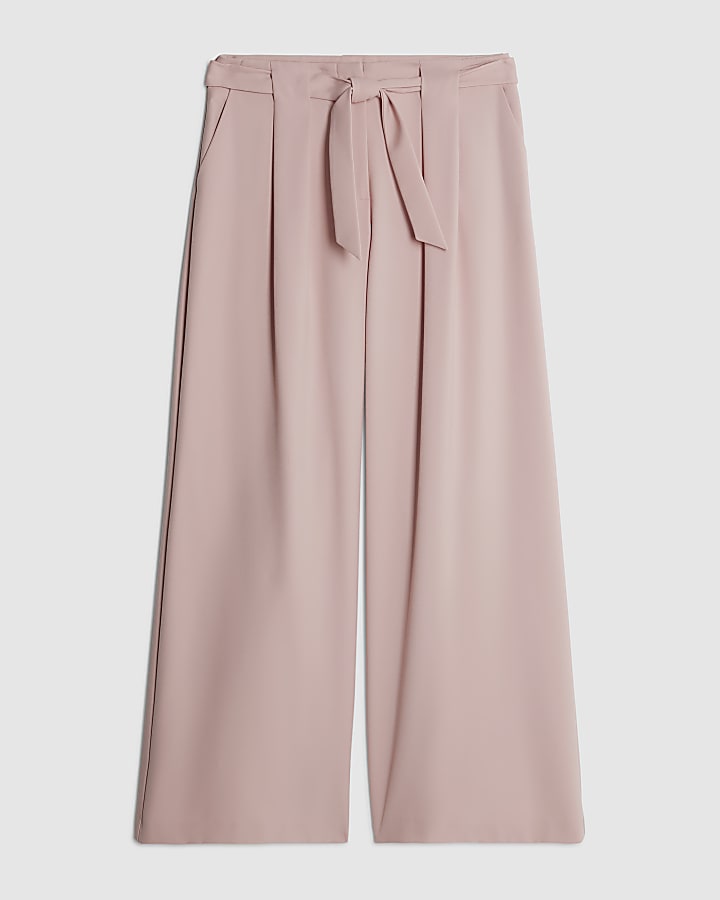 Pink Tie Waist Wide Leg Trousers