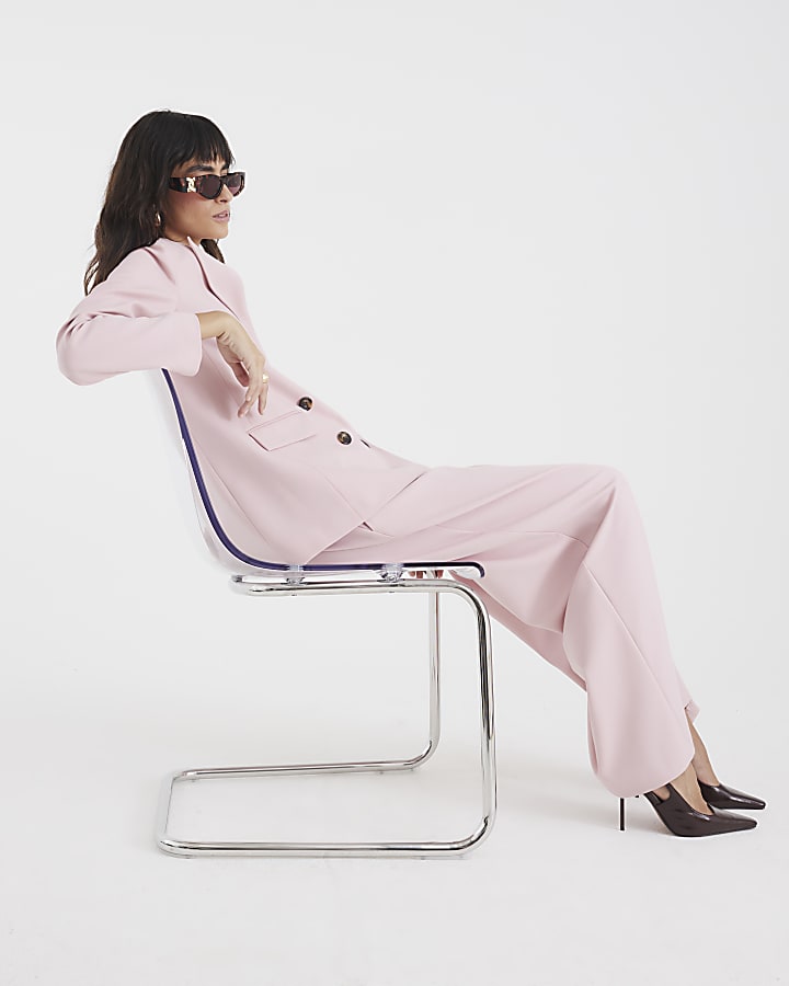 Pink Tie Waist Wide Leg Trousers