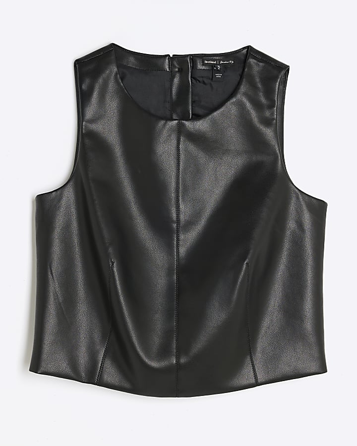 Black Faux Leather Sleeveless Top