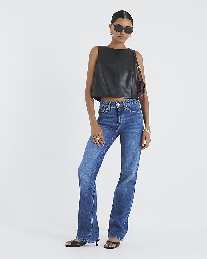 Black Faux Leather Sleeveless Top