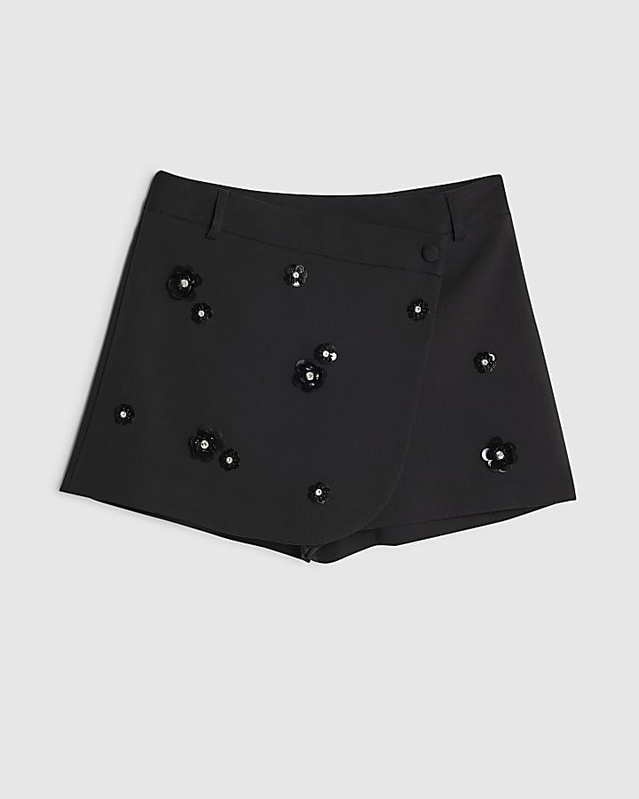 Black Sequin Embellished Skort