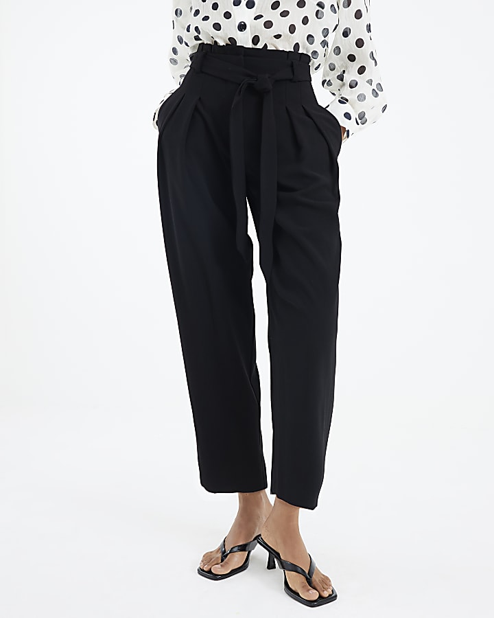 Black Tie Waist Tapered Trousers