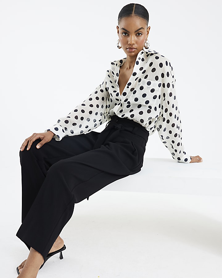 Black Tie Waist Tapered Trousers