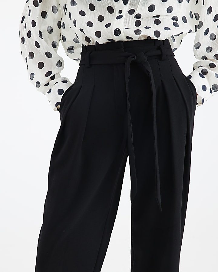 Black Tie Waist Tapered Trousers