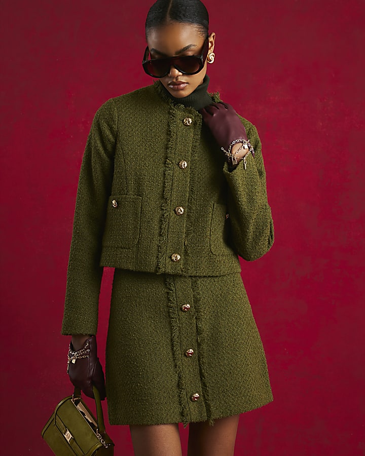 Green Boucle Fringed Trophy Jacket