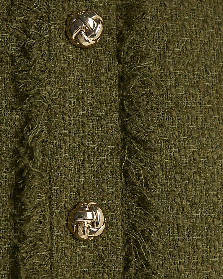 Green Boucle Button Front Mini Skirt