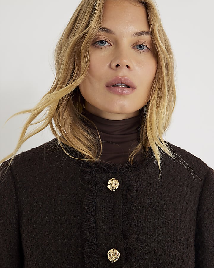Brown Boucle Button Up Jacket