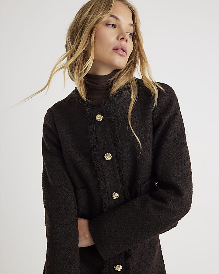 Brown Boucle Button Up Jacket