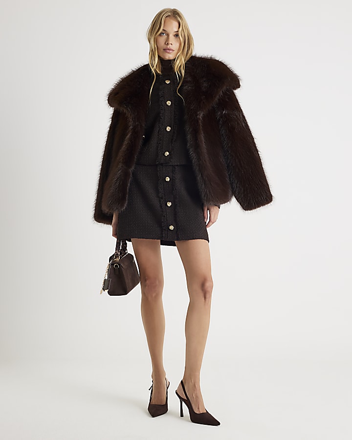 Brown Boucle Button Up Jacket