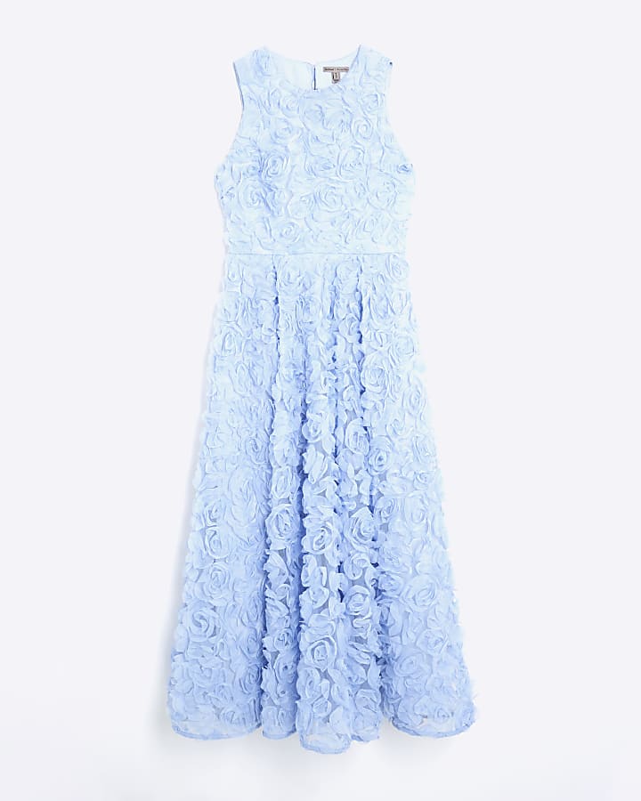 Blue 3D Floral Occasion Midi Dress
