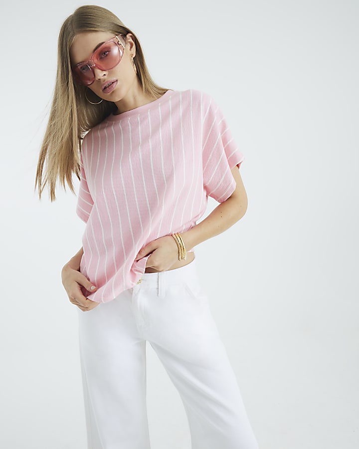 Pink Short Sleeve Stripe T-shirt