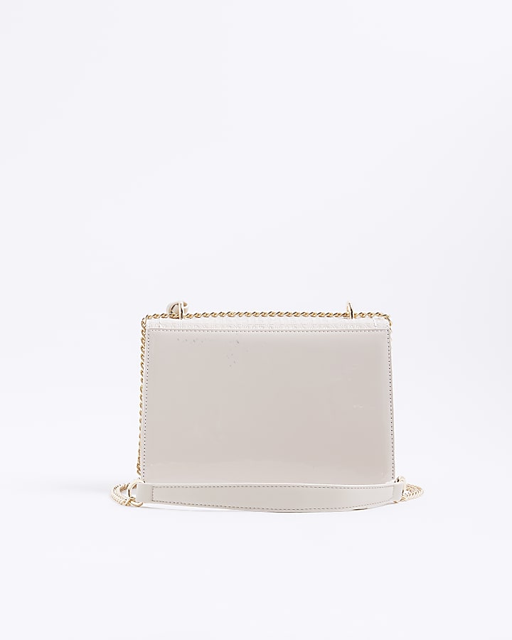 Cream Patent RR Panelled Shoulder Bag