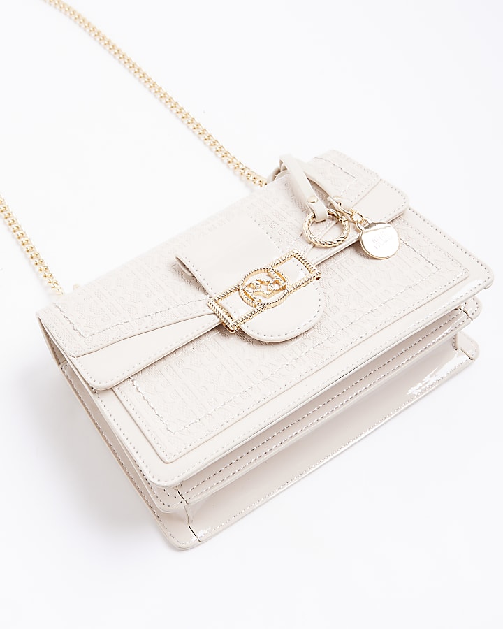 Cream Patent RR Panelled Shoulder Bag