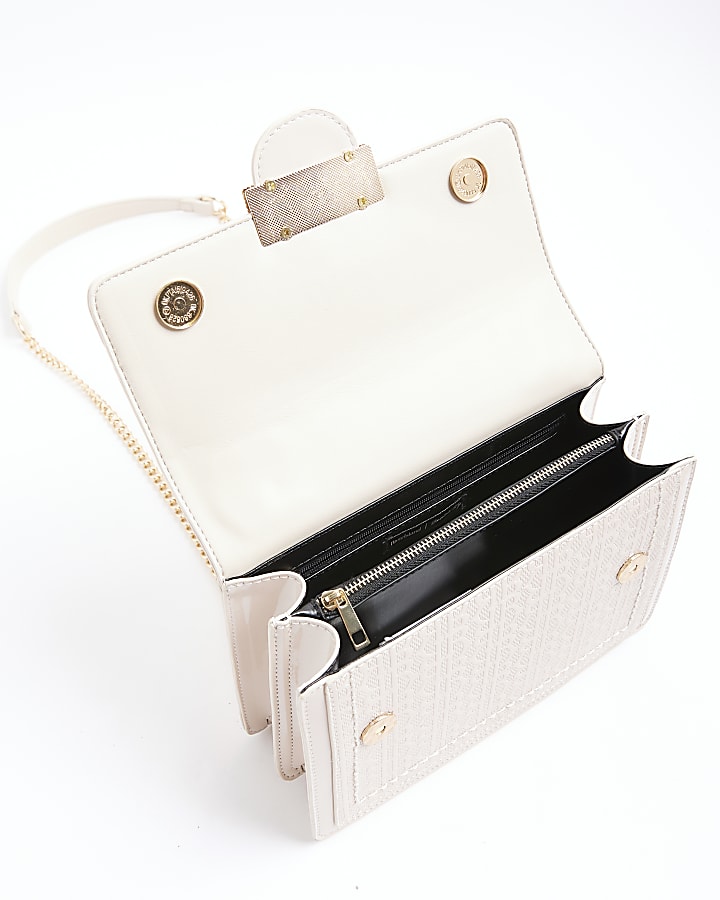 Cream Patent RR Panelled Shoulder Bag