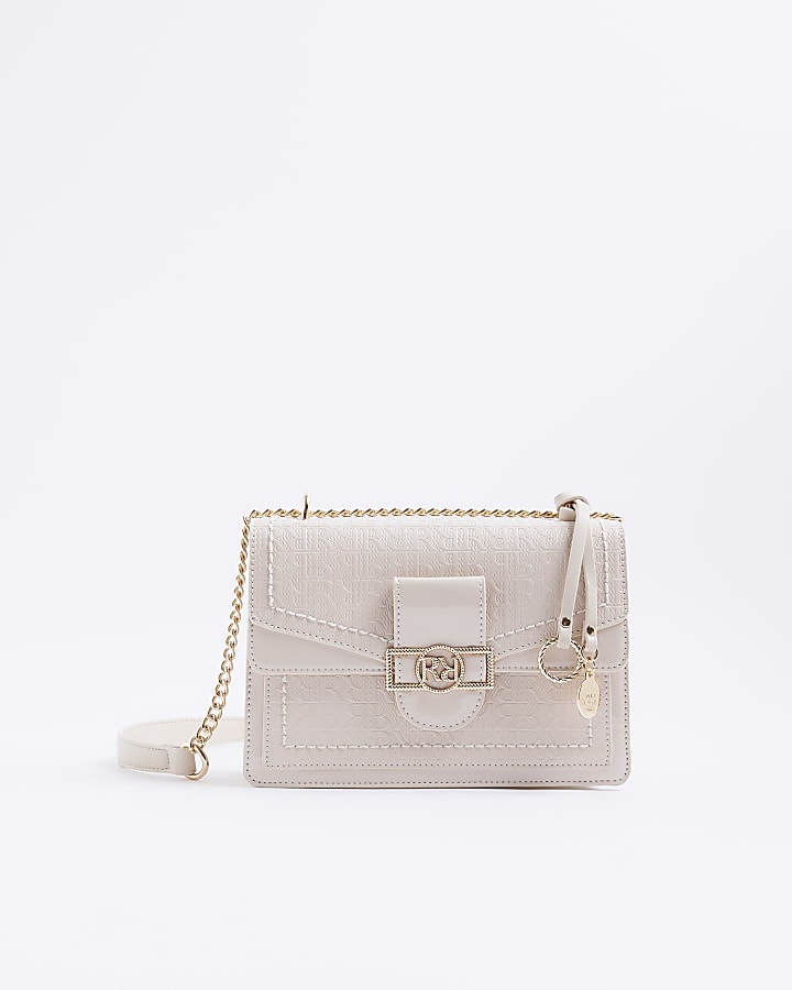 Cream Patent RR Panelled Shoulder Bag