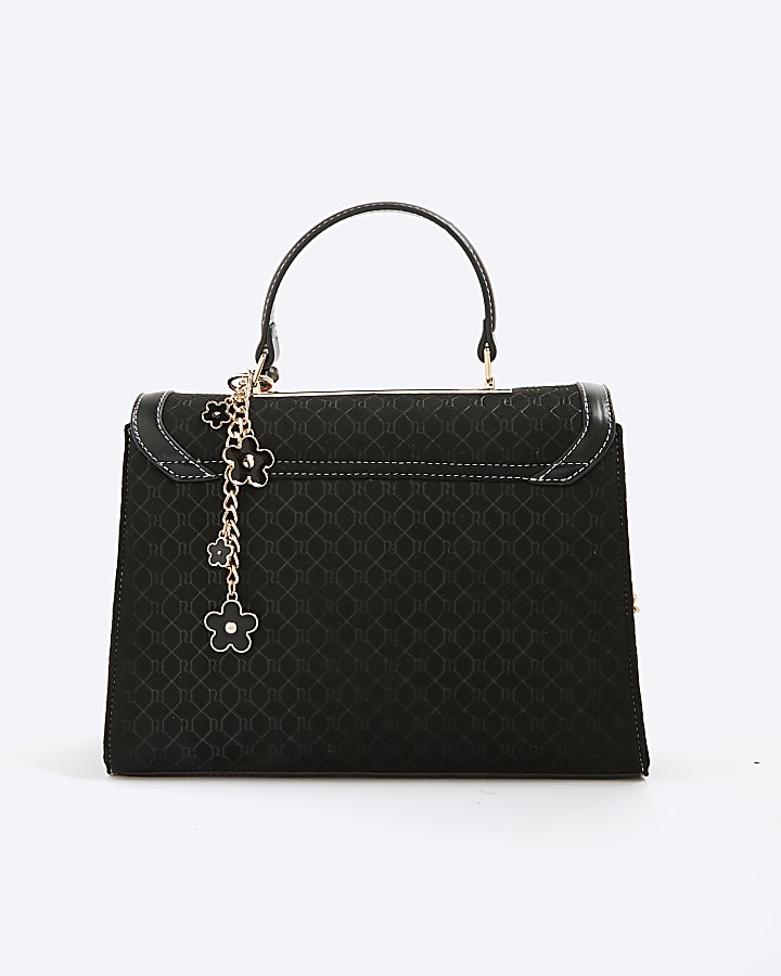 Black Faux Suede Monogram Tote Bundle Bag