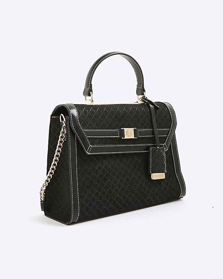 Black Faux Suede Monogram Tote Bundle Bag