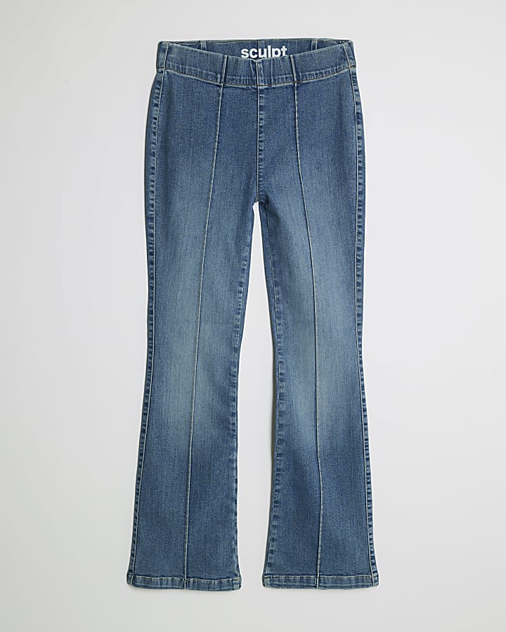 Petite Blue Pull On Flared Jeans
