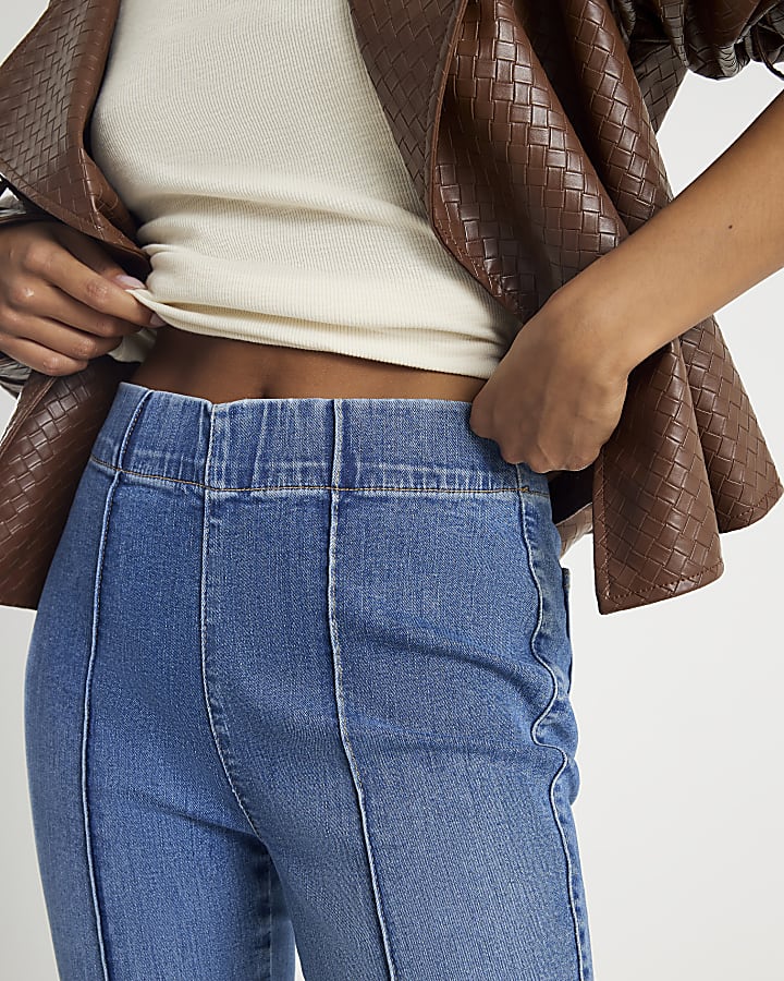 Petite Blue Pull On Flared Jeans