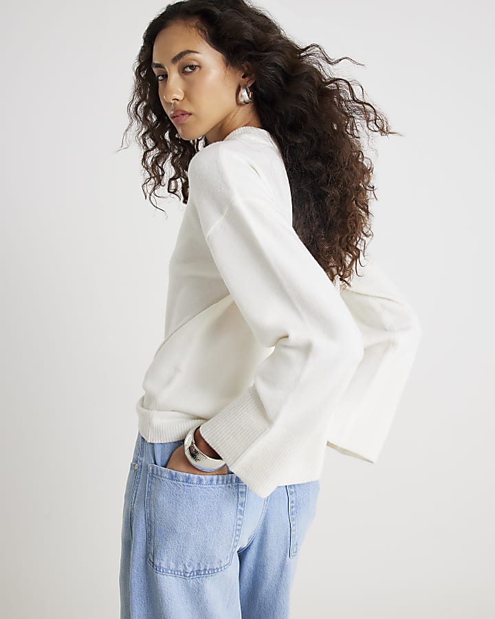 Cream Knitted Crew Neck Jumper