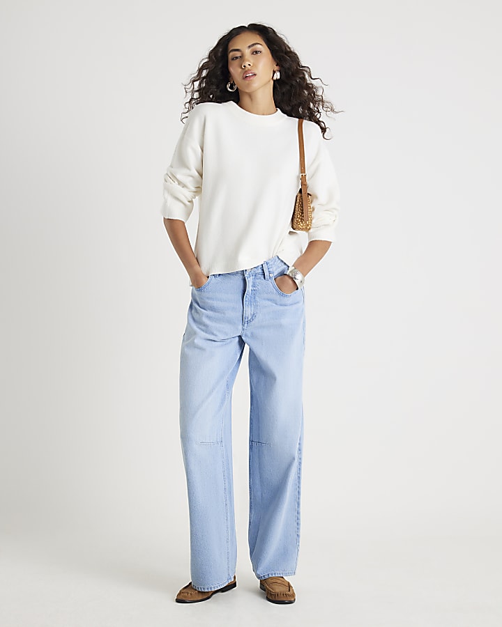 Cream Knitted Crew Neck Jumper