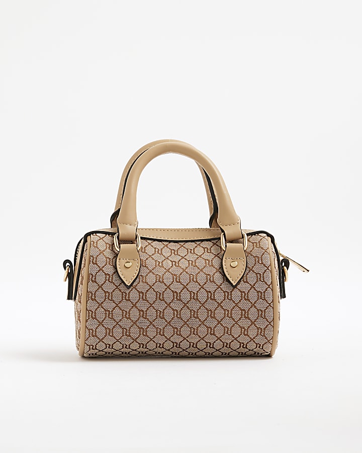 Brown Monogram Print Cross Body Bowler Bag