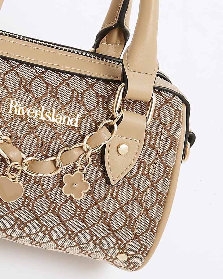 Brown Monogram Print Cross Body Bowler Bag