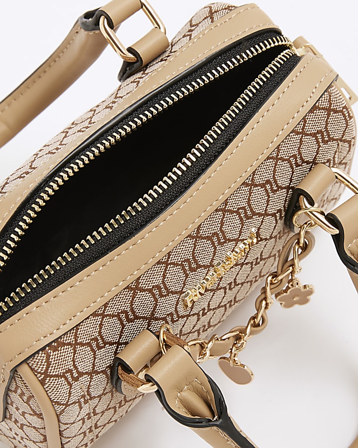 Brown Monogram Print Cross Body Bowler Bag
