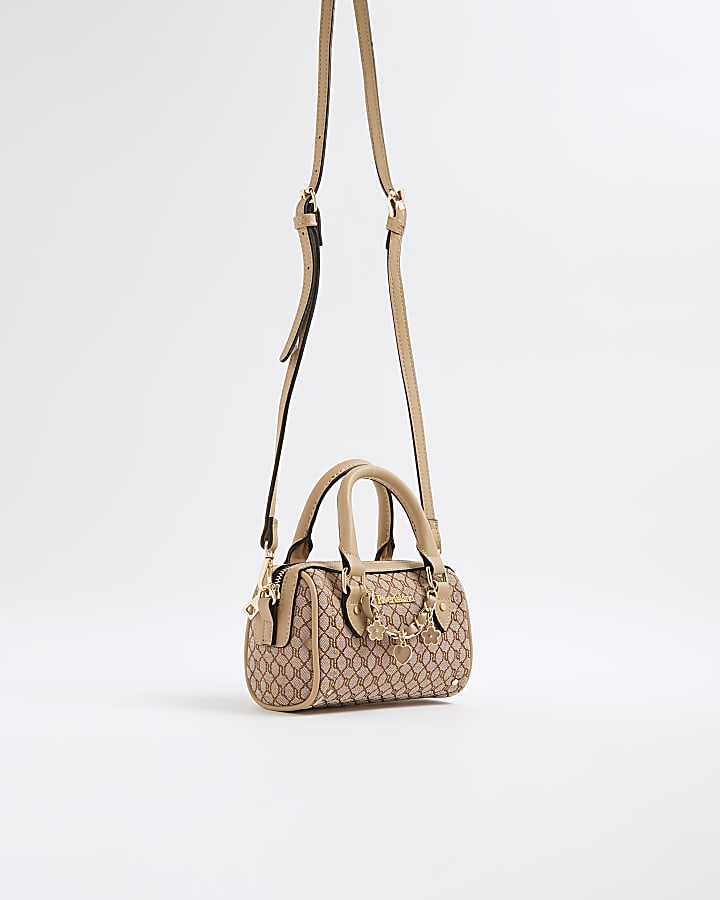 Brown Monogram Print Cross Body Bowler Bag