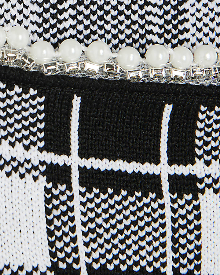 Black Gingham Knitted Pearl Trim Vest