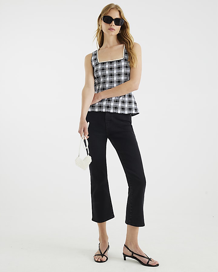 Black Gingham Knitted Pearl Trim Vest