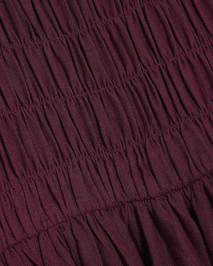 Purple Linen Blend Shirred Mini Dress
