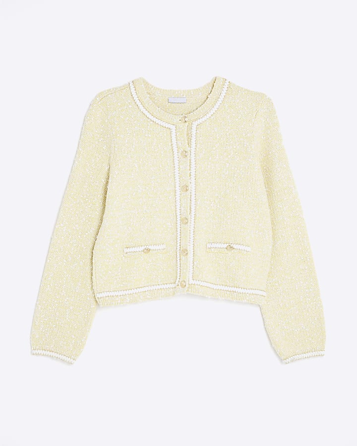 Yellow Long Sleeve Boucle Edge Cardigan