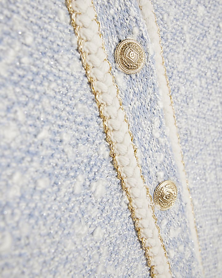 Blue Long Sleeve Boucle Cardigan