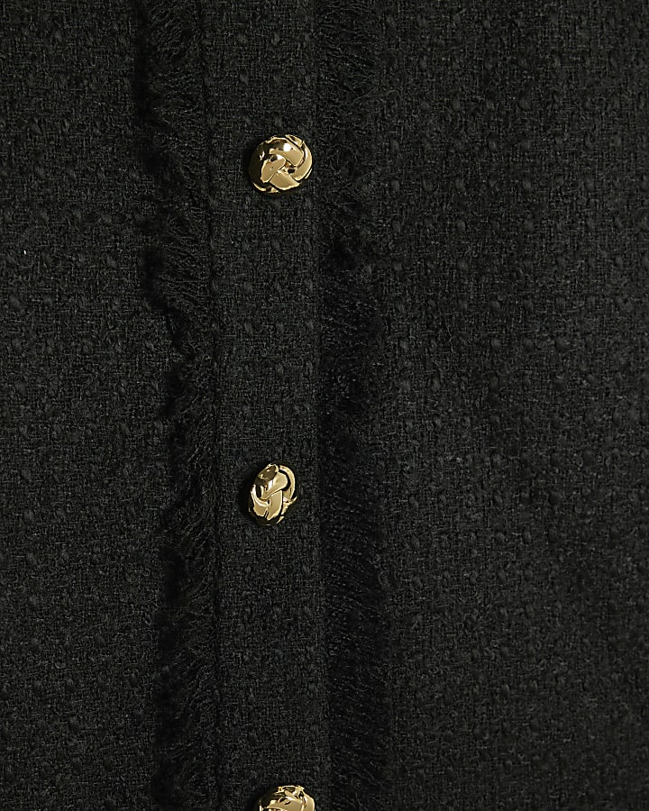 Black Boucle Button Front Mini Skirt