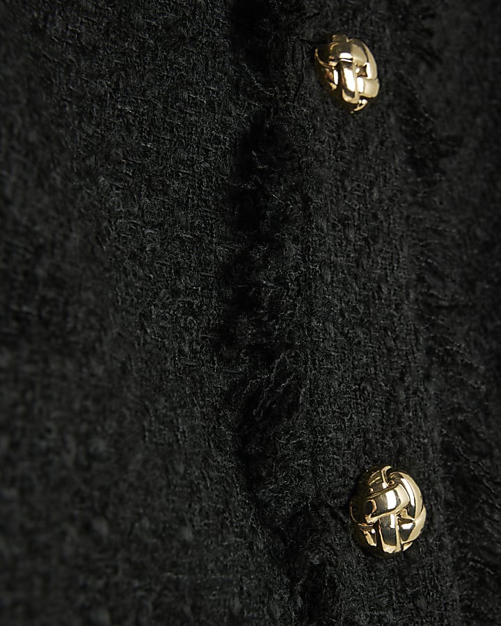 Black Boucle Button Up Jacket