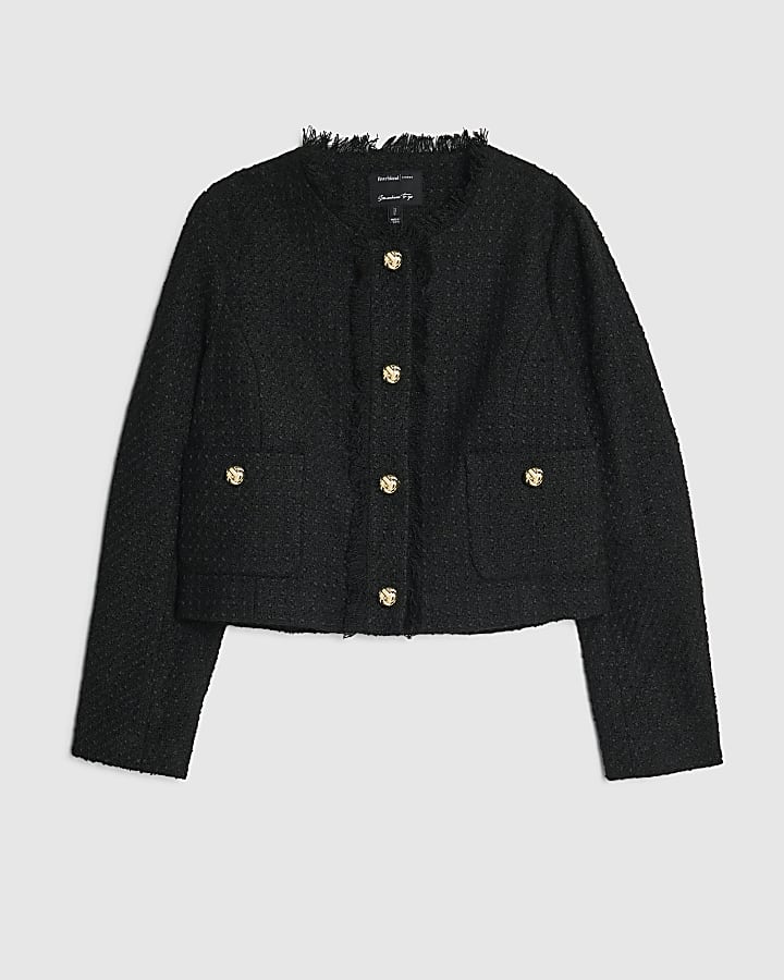 Black Boucle Button Up Jacket