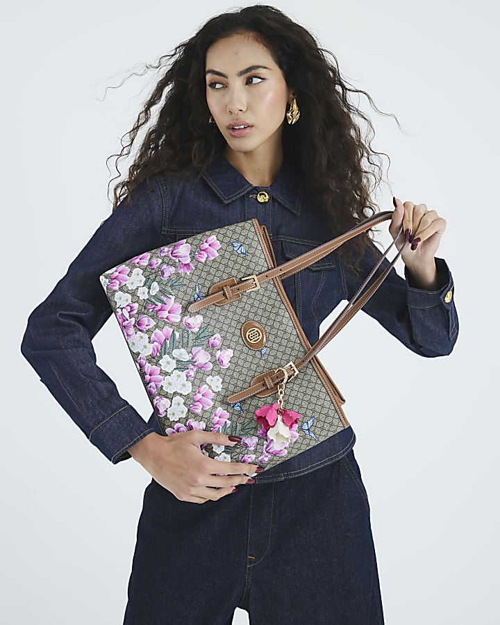 Brown Morgan Floral Monogram Shopper Bag