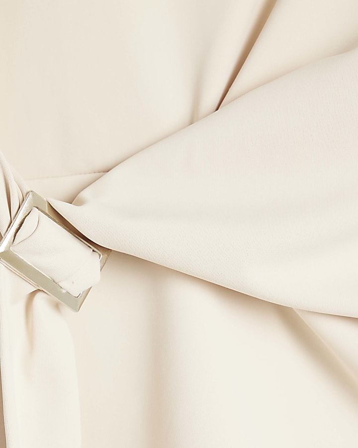 Cream Short Sleeve Belted Wrap Drape Top